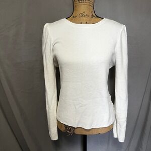 Express White Size Medium Puff‎ Sleeve Top Ribbed Knit Long Sleeve Sweater